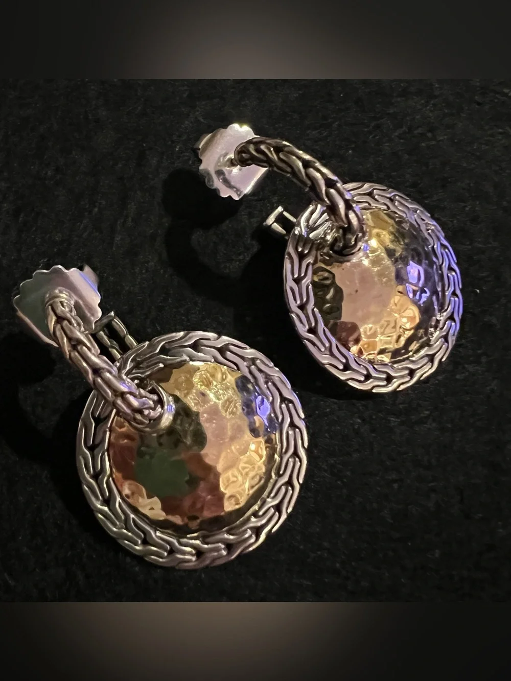 John Hardy Palu Disc Hoop Drop Earrings | 925 Sterling Silver & 22K Yellow Gold
